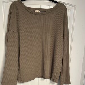 Women's olive green Waffle Knit Top